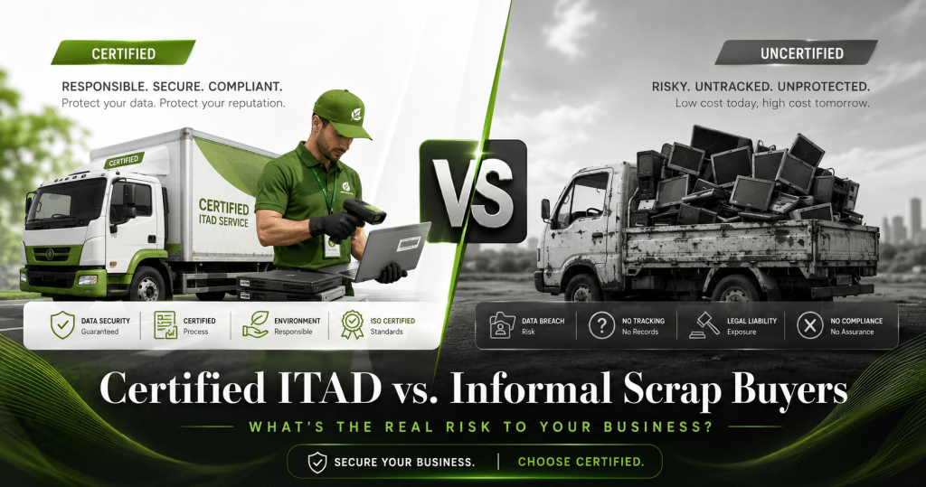 Certified ITAD technician logging laptop serial numbers vs informal scrap collection in Dubai